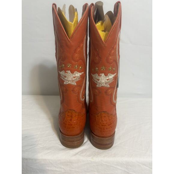El general Cowboy Boots Exotic Leather Orange Genuine Croc Tail Men’s Sz 7 - Picture 4 of 6